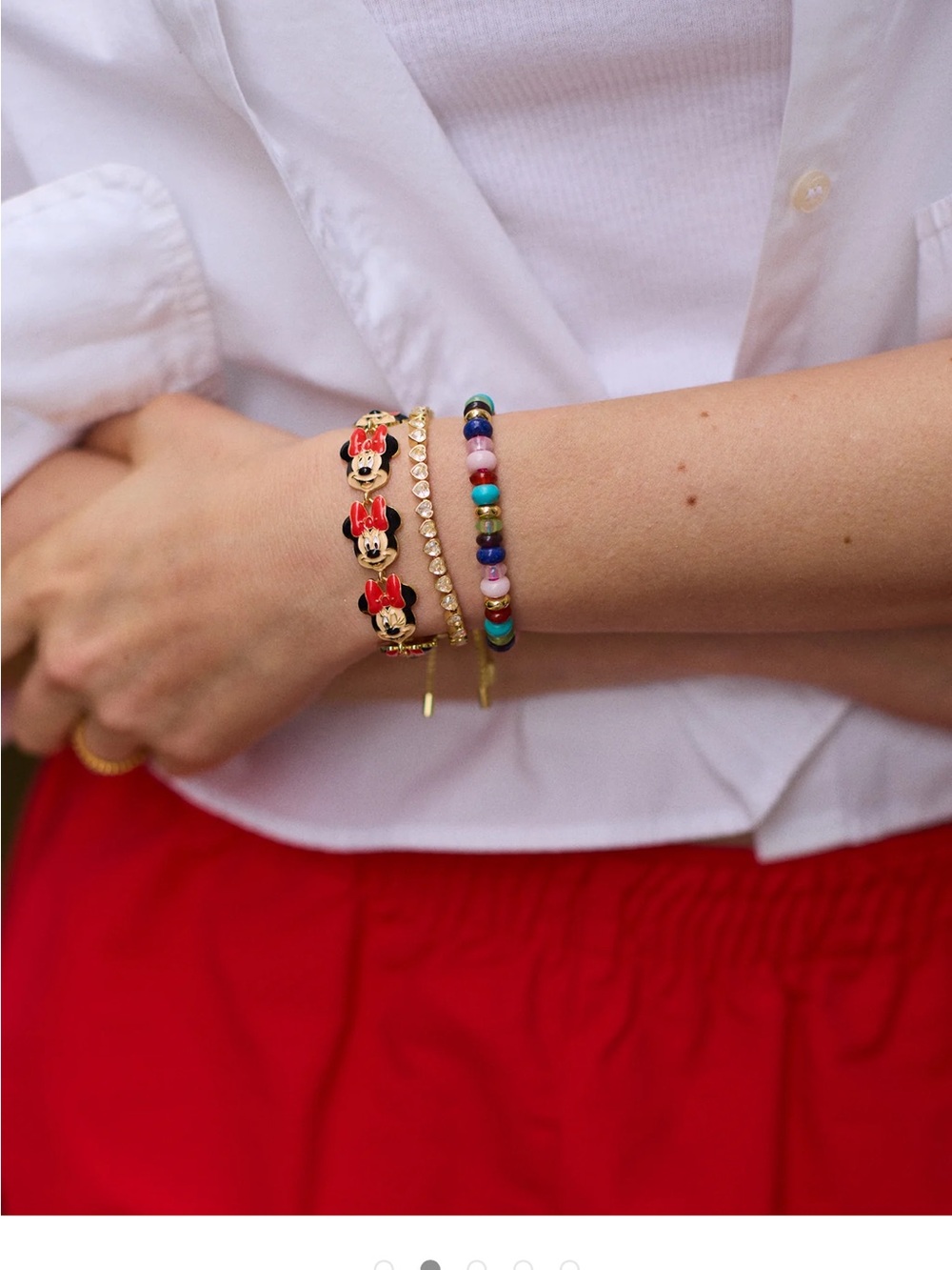 NWT BaubleBar Minnie Mouse Gold-Tone Adjustable Bracelet with Red Bows - Picture 6 of 12